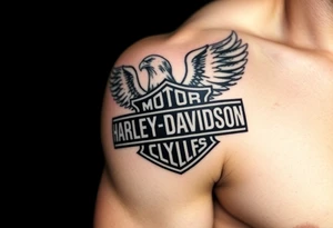 Harley Davidson logo with bald eagle American flag background shaded in tattoo idea