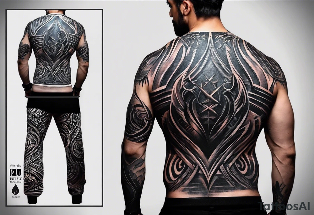Certainly! Here’s a description for your back tattoo:

---

**Tattoo Description:**

Design: Black work, paint strokes.
Location: Back.
Concept: Dante's Inferno, representing the layers of hell.

**Design Details:**

1. **Vertical Lines:**
   - Two bold, vertical lines run parallel up the spine, symbolizing the journey through the depths of Dante's Inferno.

2. **Horizontal Lines:**
   - Nine horizontal lines intersect the vertical lines, each representing one of the nine circles of hell.
   - The lines descend down the back, each becoming progressively shorter and narrower to signify the decreasing levels of hell's circles.
   - The paint stroke style gives the lines a dynamic, brush-painted appearance, enhancing the dramatic and artistic effect.

3. **Overall Style:**
   - The black work technique ensures a striking contrast, with deep black ink emphasizing the severity and depth of the concept.

Sure, here's a simplified version:

---

**Tattoo Description:**

**Design:** Black work, paint strokes.
**Location:** Back.
**Concept:** Dante's Inferno, layers of hell.

**Details:**

1. **Vertical Lines:**
   - Two parallel lines up the spine.

2. **Horizontal Lines:**
   - Nine perpendicular lines, descending and decreasing in width.

**Style:**
   - Bold black work with paint stroke effects.

---

This version is straightforward and clear.

---

This description provides a clear and detailed vision for your tattoo artist to work from, capturing the essence and symbolism of Dante’s Inferno in a powerful and visually striking way. tattoo idea