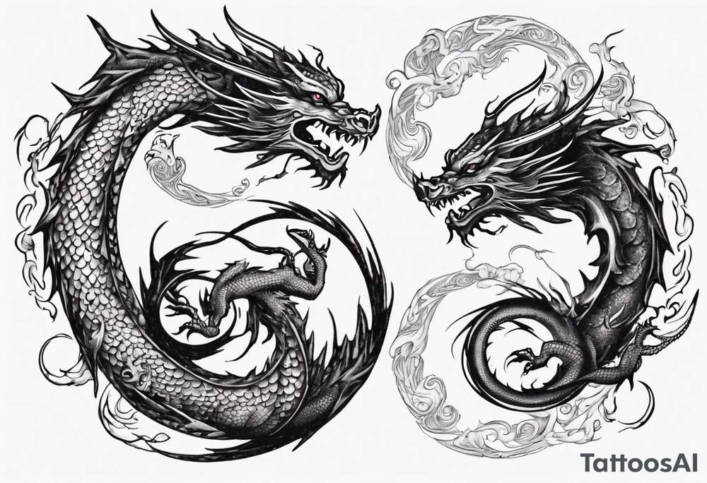 two dragons swirling to make a yin yang tattoo idea