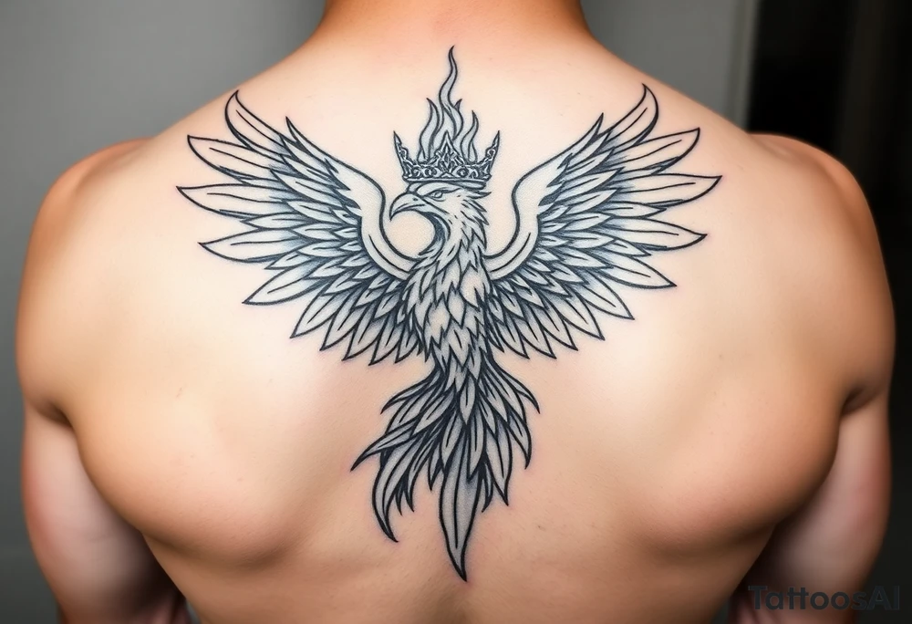powerful majestic phoenix with crown of fire tattoo idea