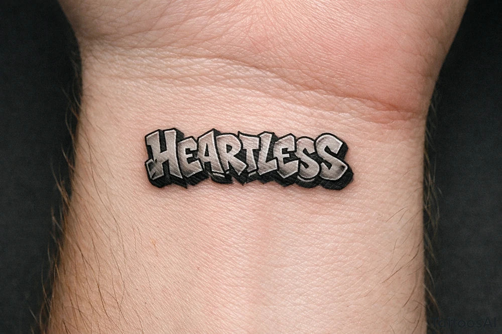show me a tattoo of heartless with bubble letters with shading tattoo idea