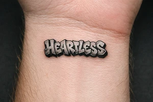 show me a tattoo of heartless with bubble letters with shading tattoo idea