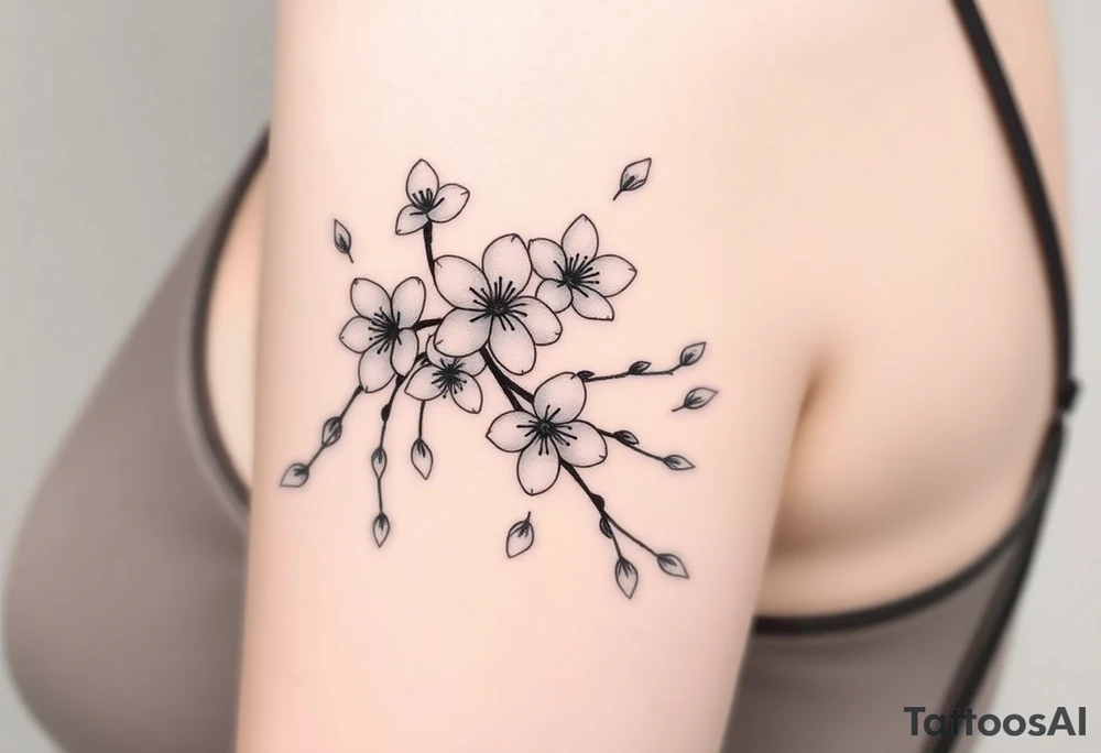 delicate cherry blossoms swirling in spring breeze with petals tattoo idea