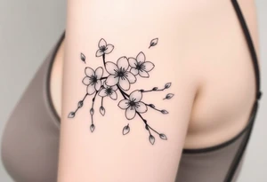 delicate cherry blossoms swirling in spring breeze with petals tattoo idea
