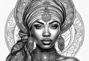 Black woman, enlightenment, wisdom, astronomy, cancer zodiac, natural, full arm tattoo idea