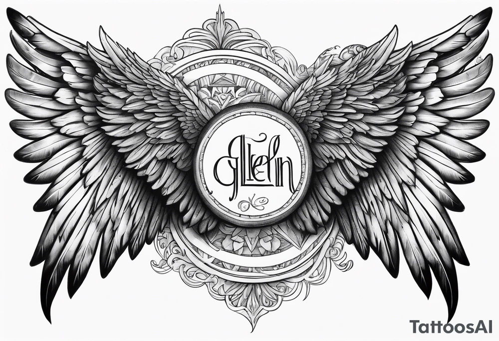 Angel Wings with the word Glenn in the middle tattoo idea