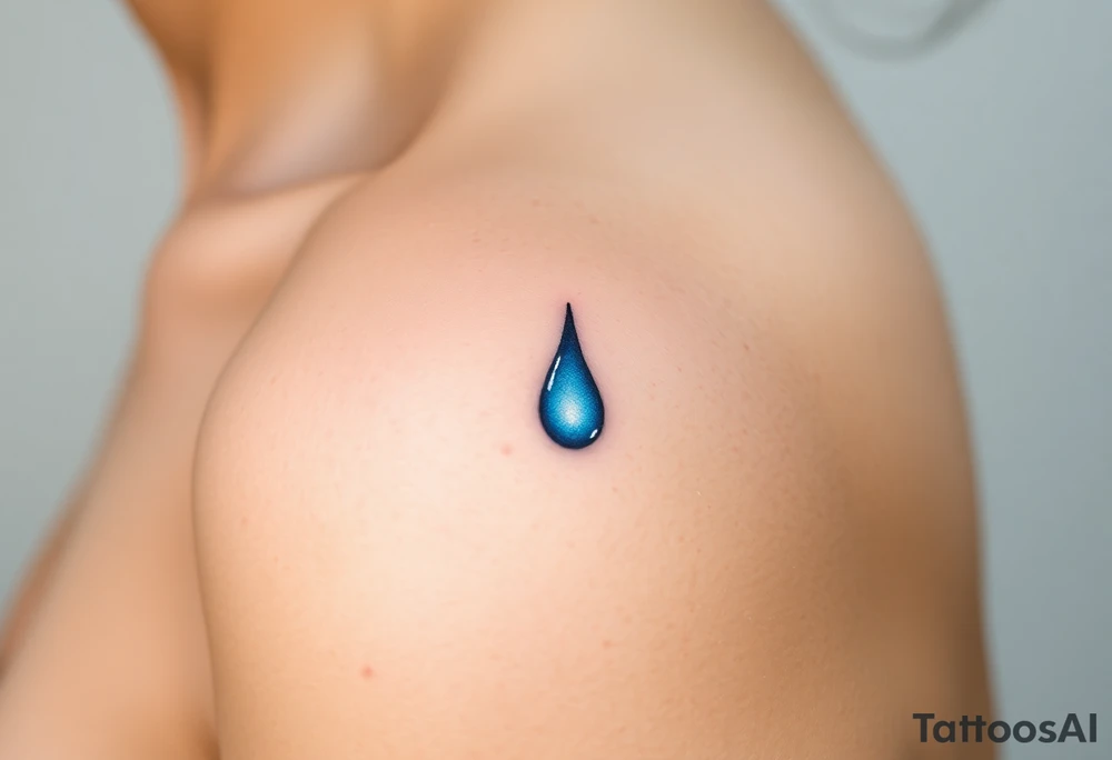 A tear drop dripping from the eye, glowing in silver and blue tattoo idea