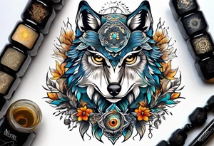 An owl a Wolf and a dendelion tattoo idea