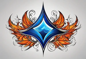 Blue and orange flame that has a half square thin line border. Twin flame symbol. Make it as small as possible. tattoo idea