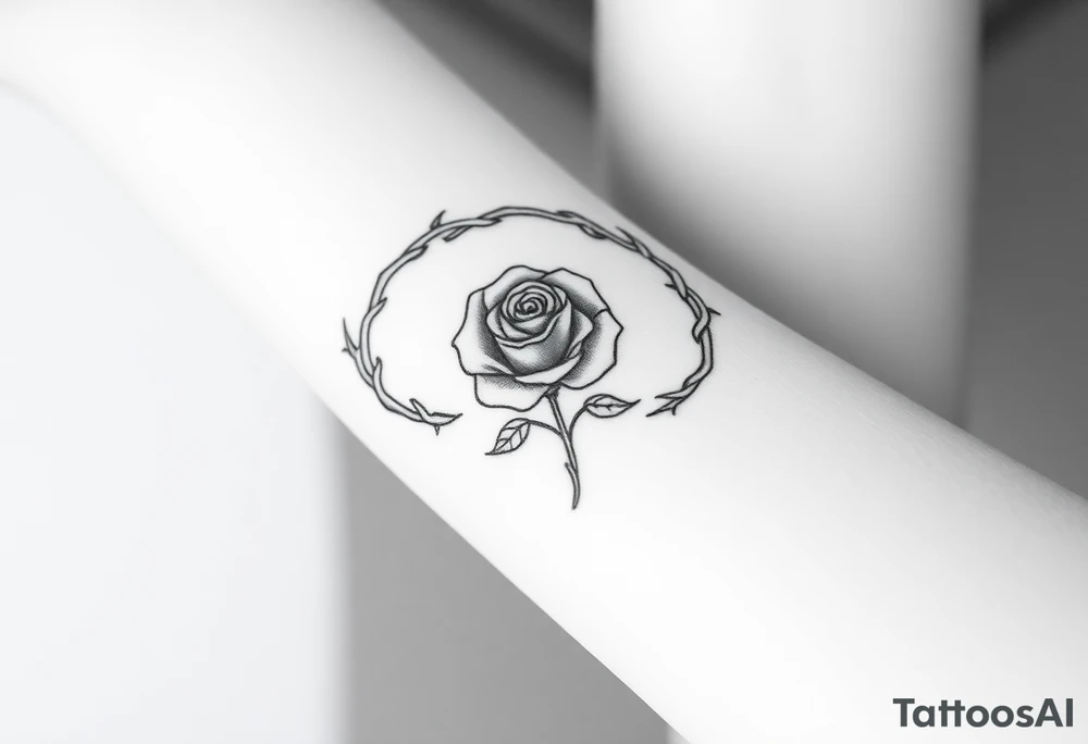 Crown of braided thorns with a rose with a stem in the middle tattoo idea