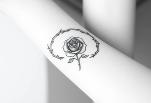 Crown of braided thorns with a rose with a stem in the middle tattoo idea