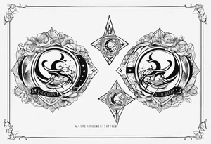 Zodiac sign Pisces and Sagittarius over 2 Leo and 2 Capricorn tattoo idea