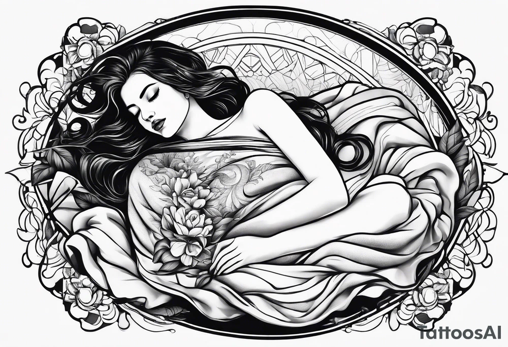 full body girl sleeping in blanket tattoo idea
