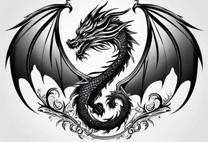 Mother dragon wings spread with 3 baby dragons tattoo idea