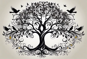 family tree with 6 black birds and cadinal tattoo idea