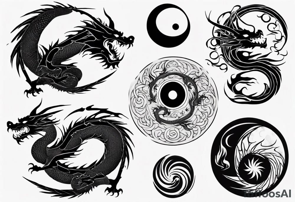 asymmetrical yin yang dragon tattoo idea