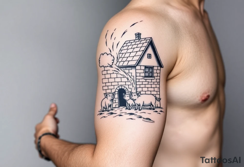 Brick house being blown off 3 little piggy's by a big bad wolf tattoo idea