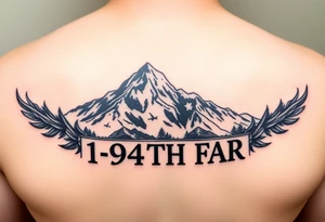 American traditional style with a mountain and HIMARs and the saying 1-94TH FAR tattoo idea