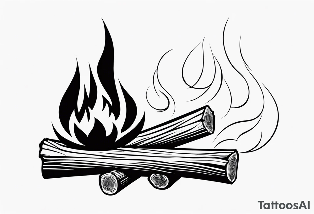flame with wood logs crossing, simple tattoo idea