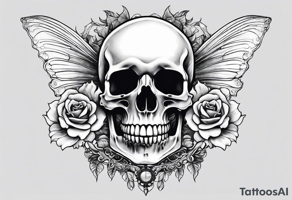 human skeleton with fairy fangs tattoo idea