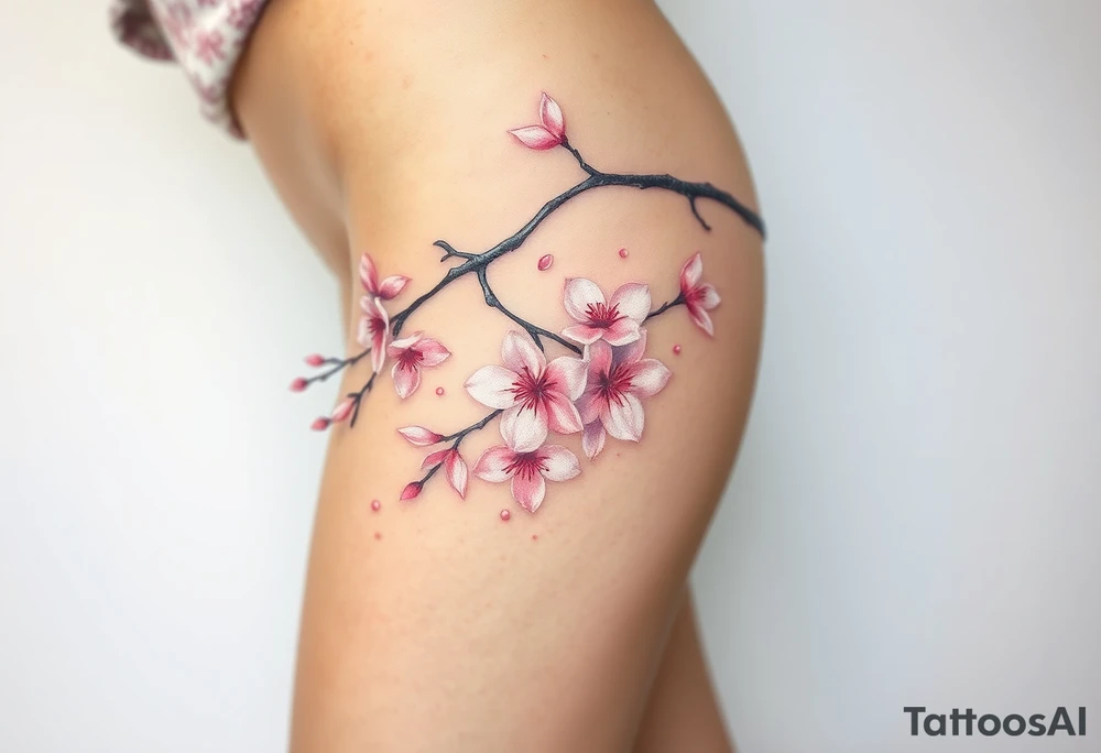 delicate cherry blossoms swirling in spring breeze with petals tattoo idea