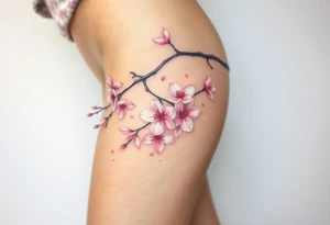 delicate cherry blossoms swirling in spring breeze with petals tattoo idea