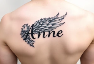 the name Anne in a phoenix feather tattoo idea