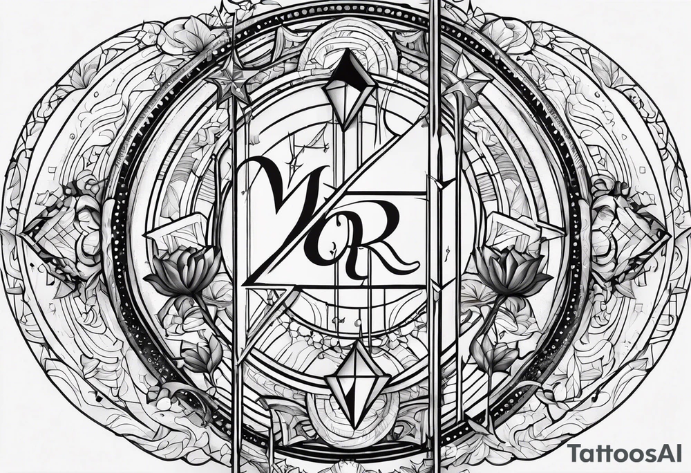 Virgo and Sagittarius zodiac signs with letter RR and date September 11 tattoo idea