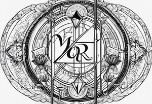 Virgo and Sagittarius zodiac signs with letter RR and date September 11 tattoo idea