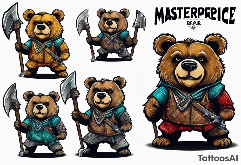 anthropomorphic bear with a two-handed ax tattoo idea