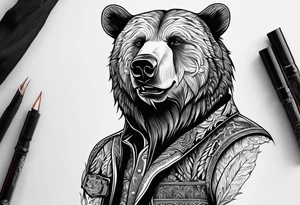 a man with a bear's head instead of a hood and a beard tattoo idea