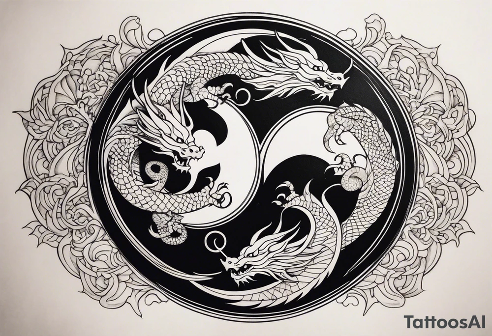 dragons in a yin and yang shape tattoo idea