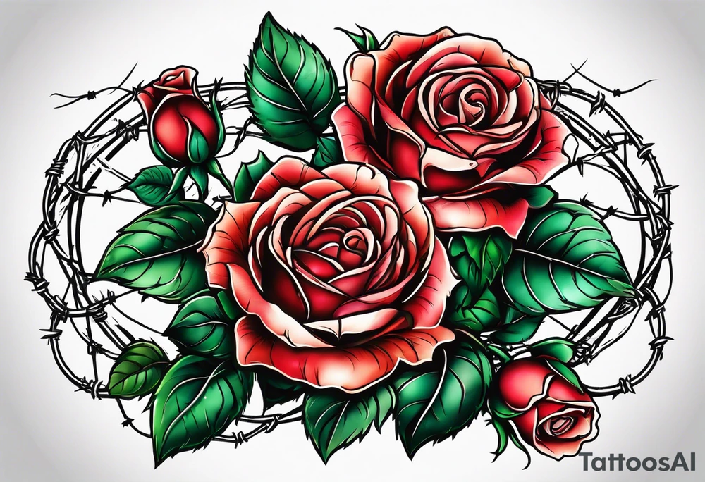 three roses with barbed wire wrapped around them tattoo idea