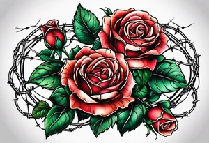 three roses with barbed wire wrapped around them tattoo idea