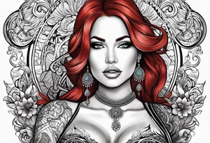 Busty red hair woman with bearded man black hair tattoo idea