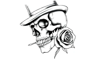 a skull with top-hat and a rose in his mouth. tattoo idea