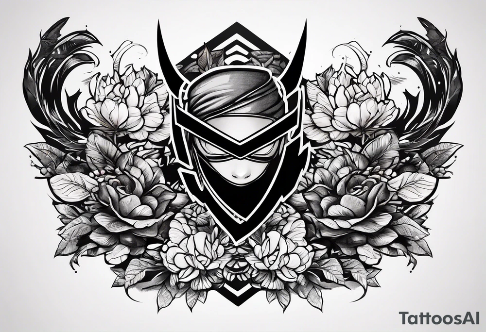 the letters A R in the middle of a ninja headband tattoo idea