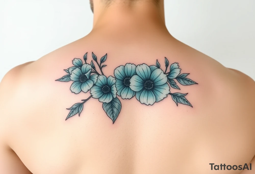 Turquoise colored mimosa flowers as a filler for a sleeve tattoo idea