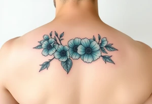 Turquoise colored mimosa flowers as a filler for a sleeve tattoo idea