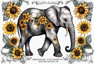 Under boob sternum baby elephant with sunflowers tattoo idea