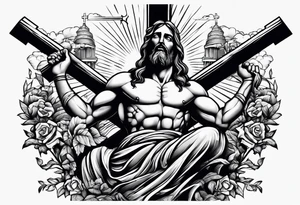 Jesus bench pressing the cross tattoo idea