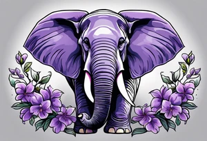 Elephant sitting with trunk morphing into lilacs tattoo idea