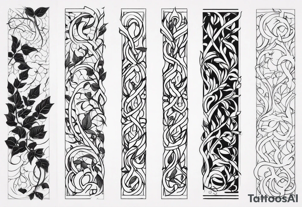 vines coming from skin and wrapping around arms. multi view angles tattoo idea