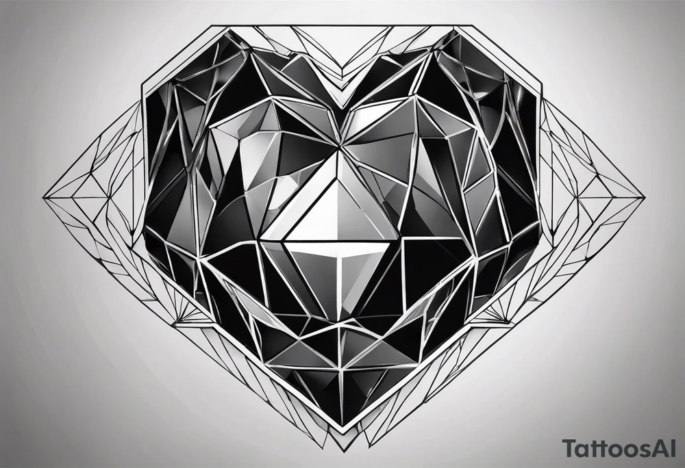 black hexagon diamond heart with tattoo idea