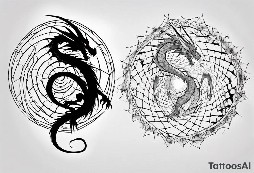 Dragon in a spiral spiderweb tattoo idea