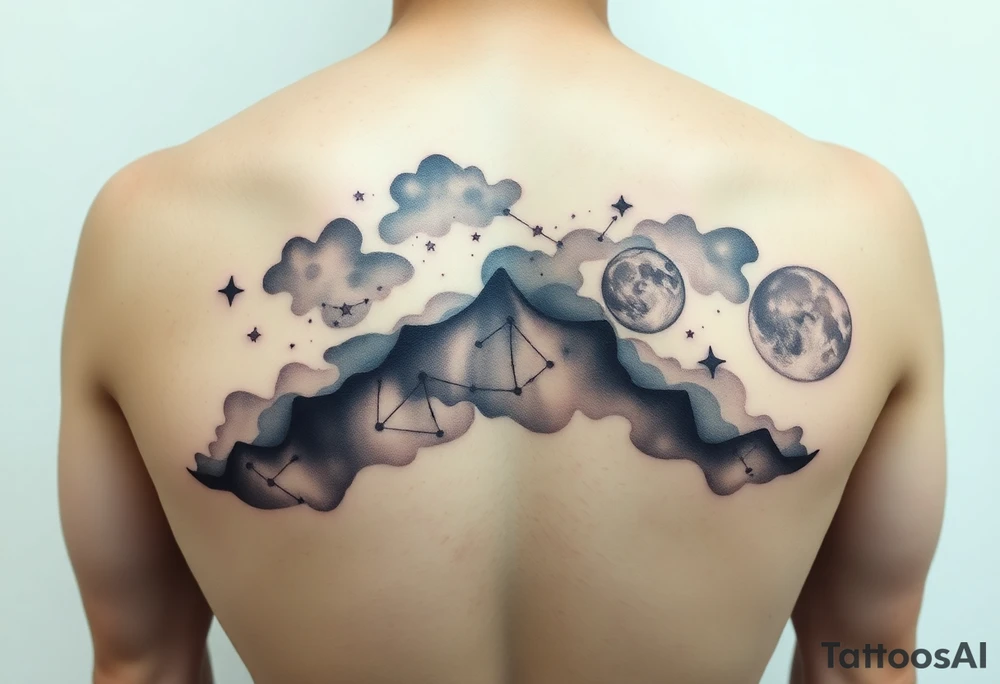 Night sky with a constellations, stars and moon tattoo idea