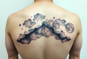Night sky with a constellations, stars and moon tattoo idea