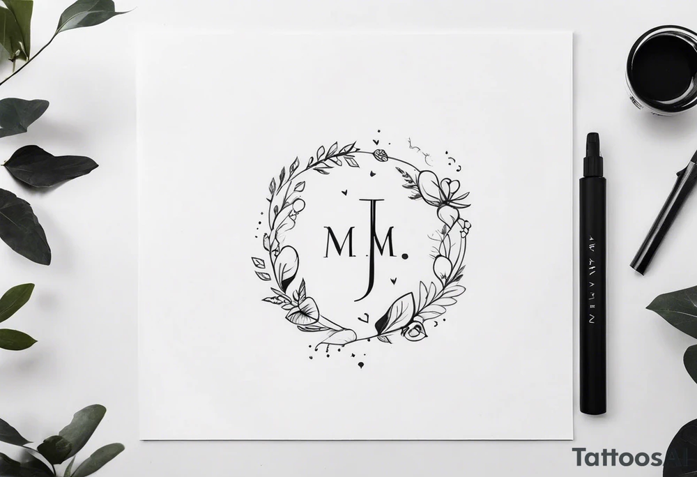family tattoo with the initials J, M, W, E tattoo idea