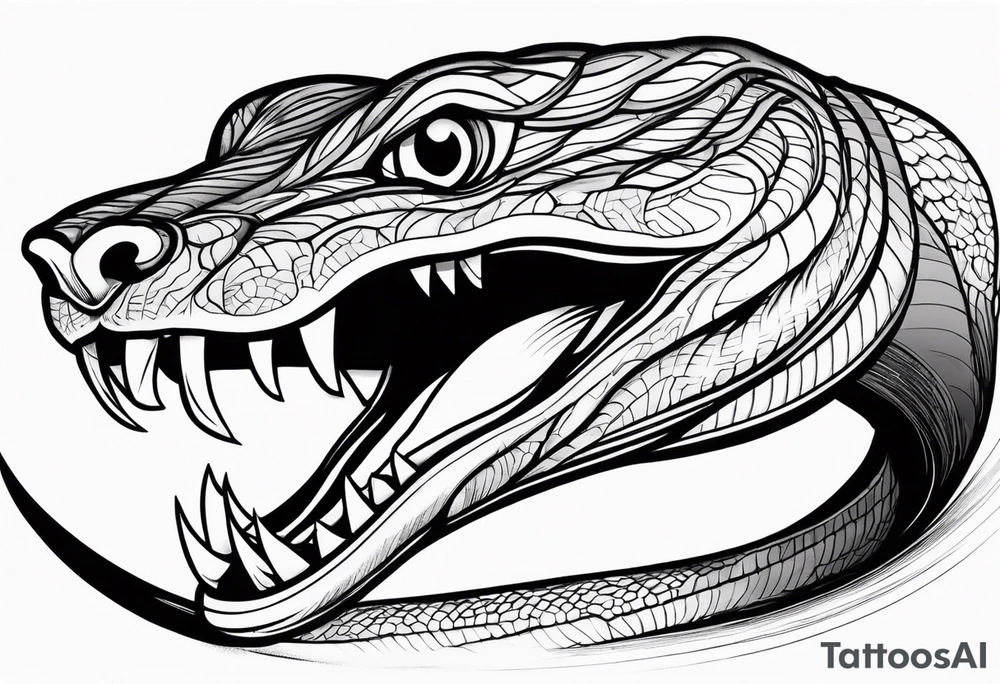 Copperhead coiled up with head turned up and mouth open and copper colored eyes tattoo idea