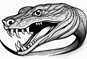Copperhead coiled up with head turned up and mouth open and copper colored eyes tattoo idea